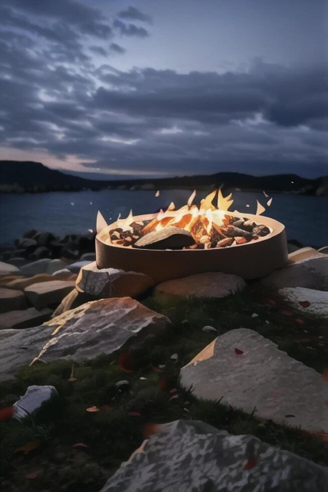 magnifique vue de le flammes à nuit établi avec génératif ai La technologie photo