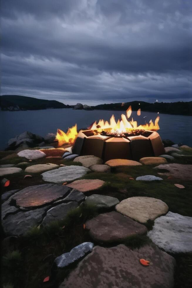 magnifique vue de le flammes à nuit établi avec génératif ai La technologie photo