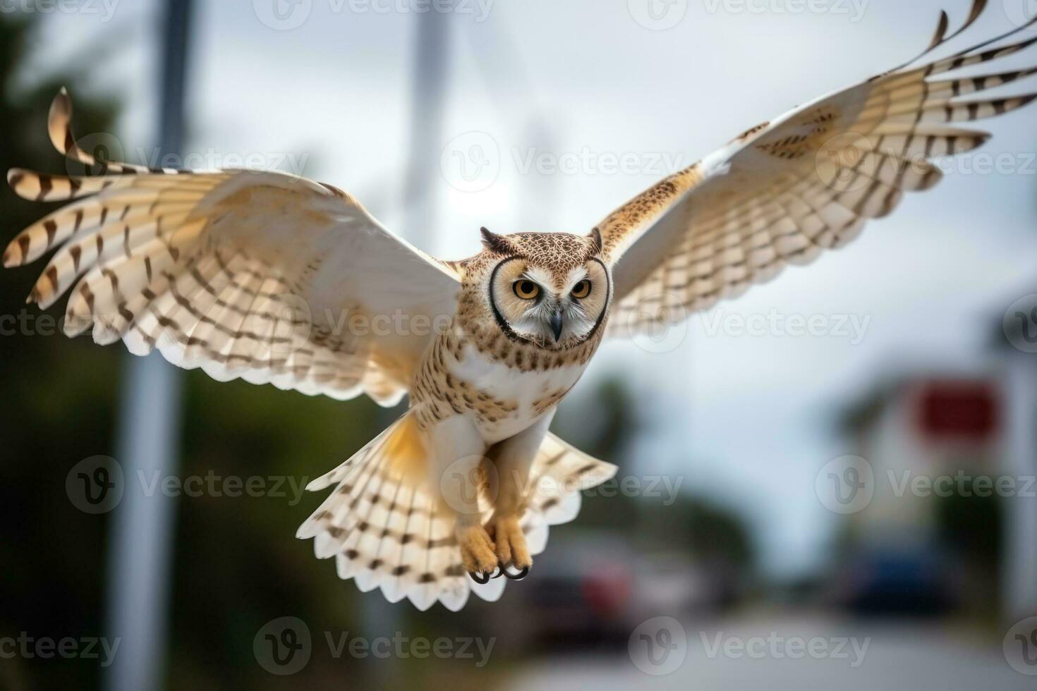 en volant blanc hibou avec propager ailes génératif ai photo