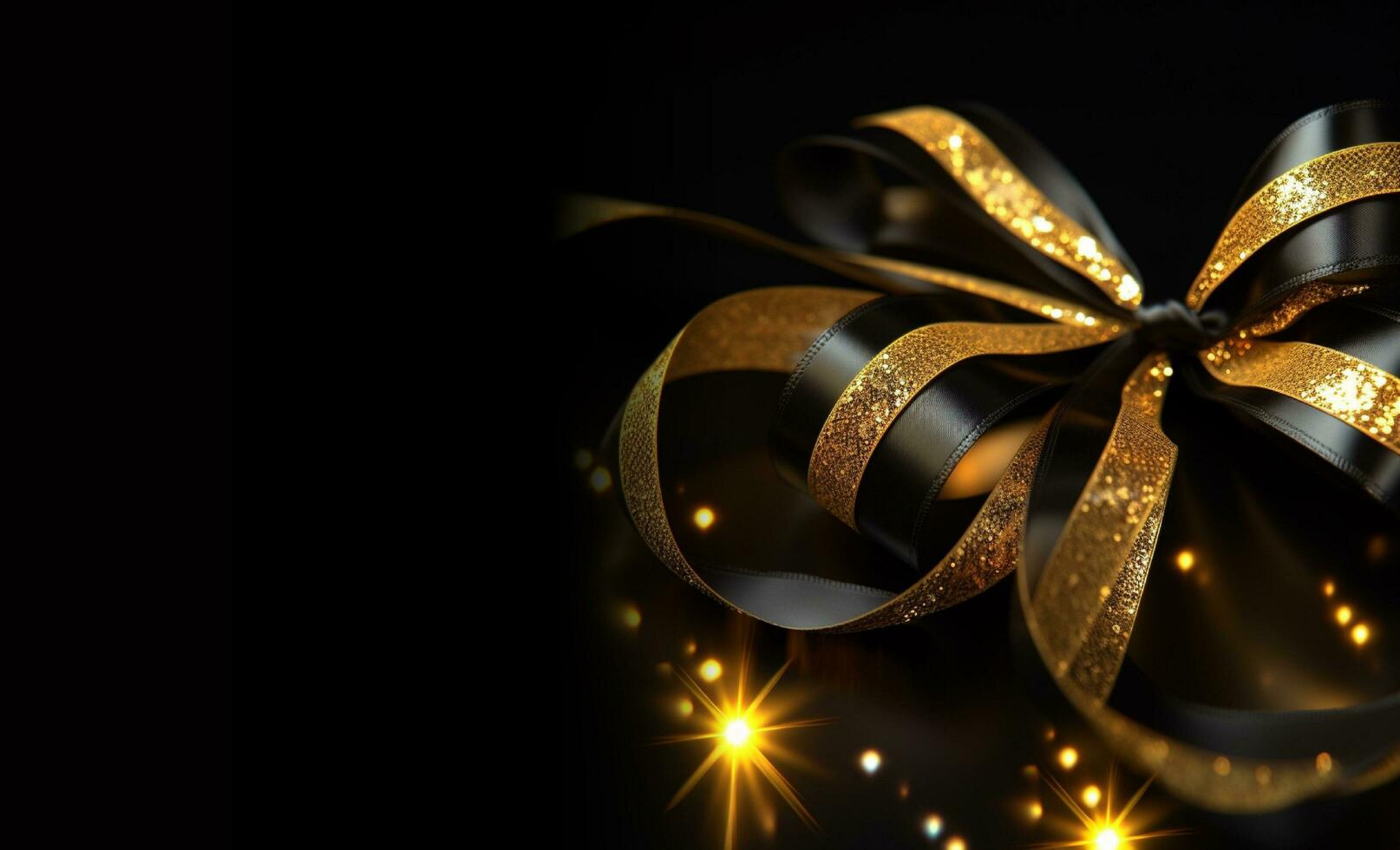 magnifique or ruban avec d'or scintillait sur noir Contexte. prime et élégant cadeau toile de fond. photo