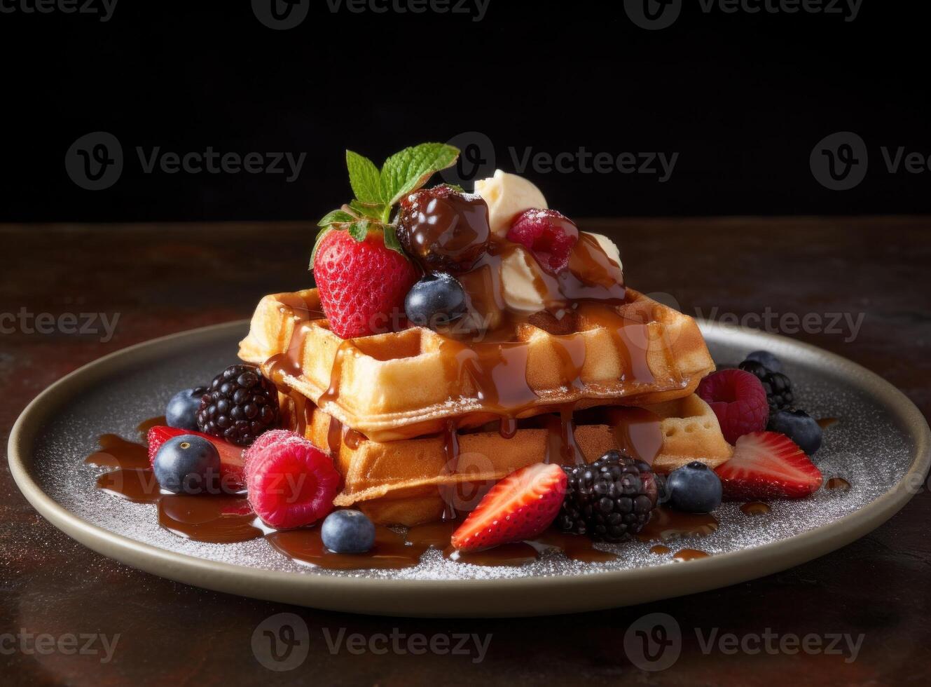 gaufre assiette avec baies. illustration ai génératif photo