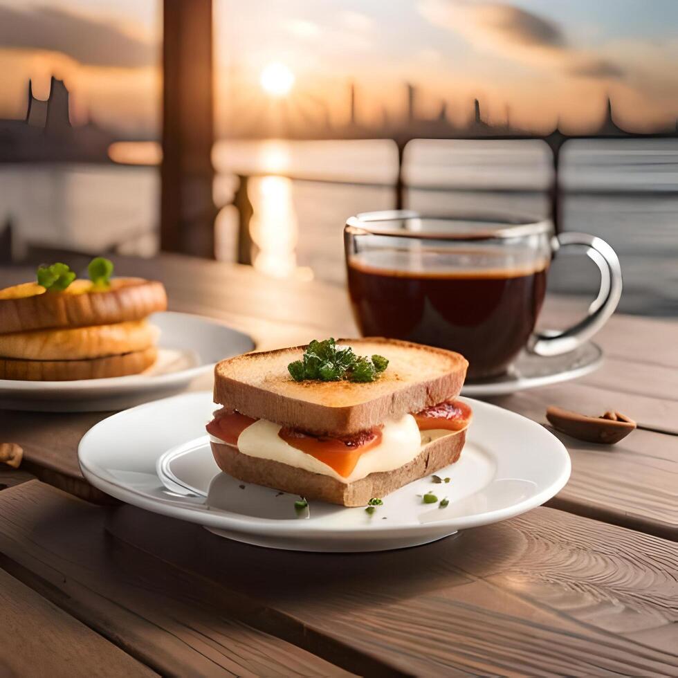 café et pain dans le Matin - ai généré photo