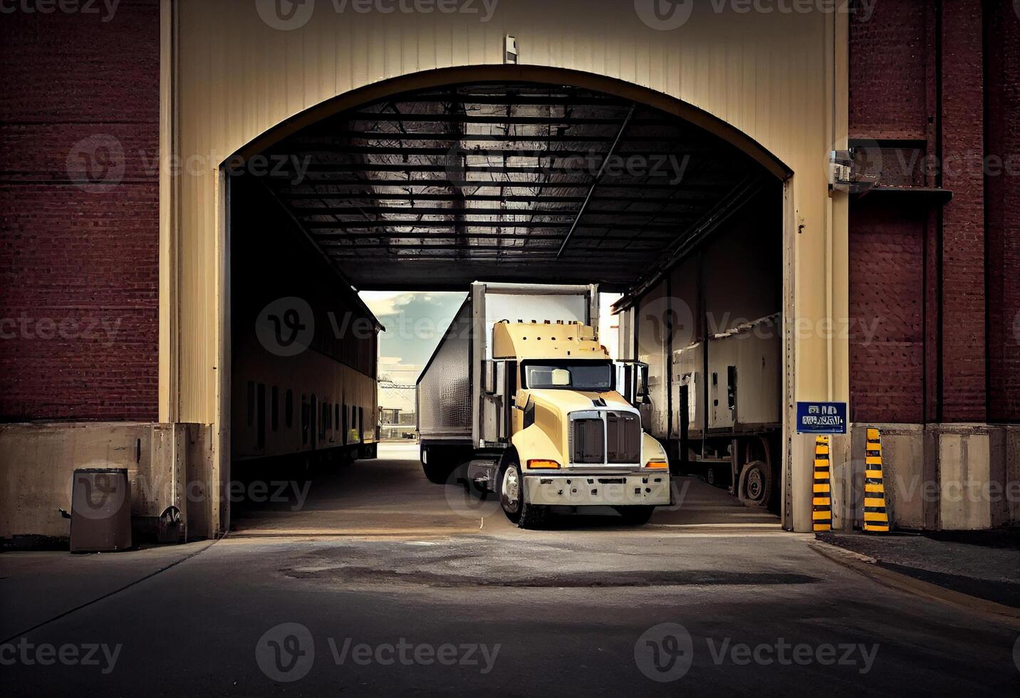 un camion parking à entrepôt chargement Dock. ai généré photo