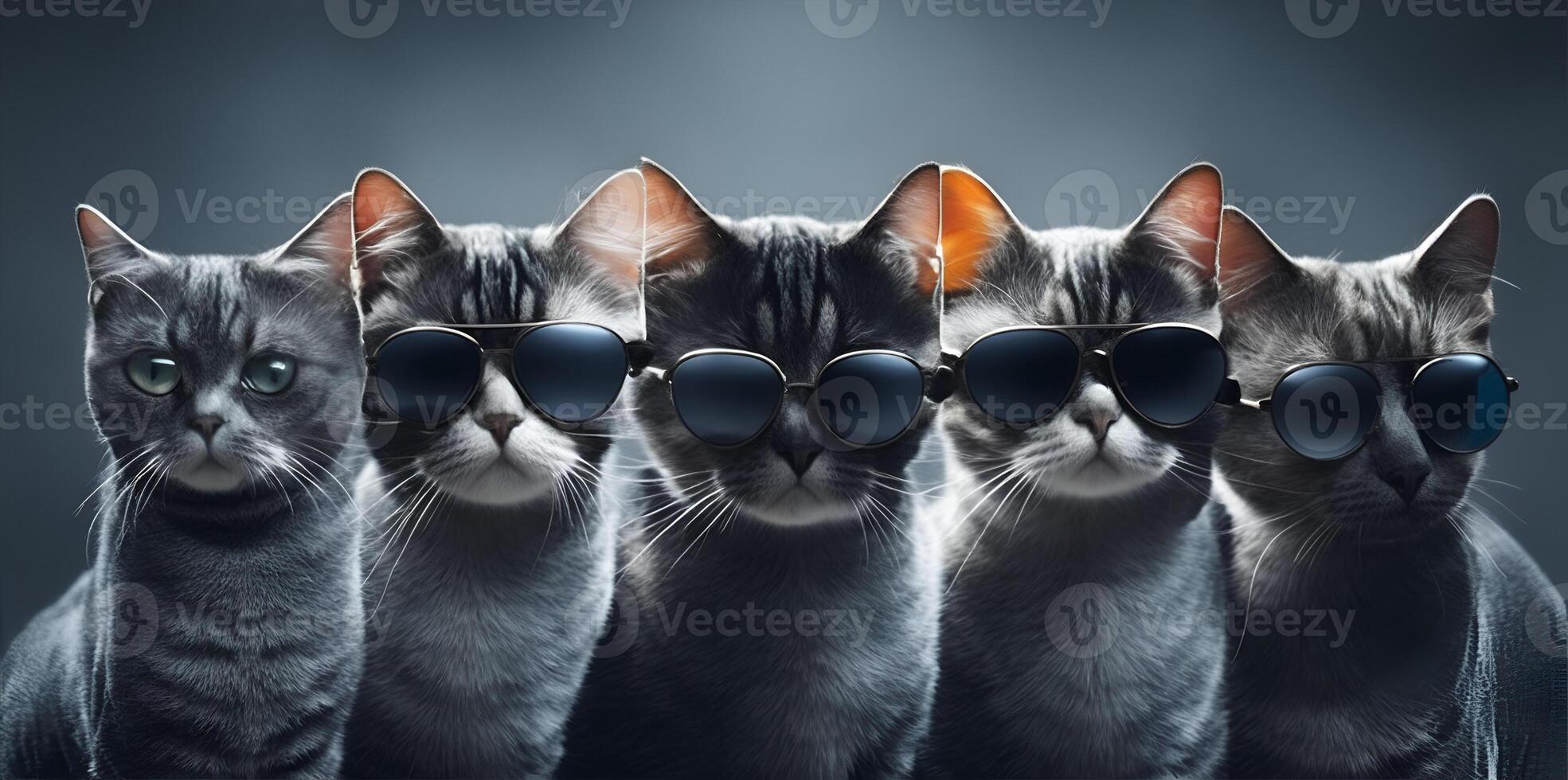 chats avec des lunettes de soleil sur foncé Contexte. ai généré photo