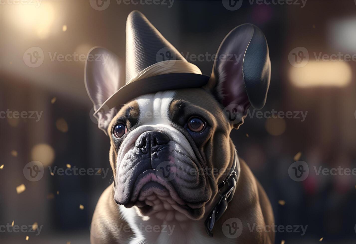 français bouledogue portant une Noël chapeau sur Nouveau ans faire la fête. ai généré photo