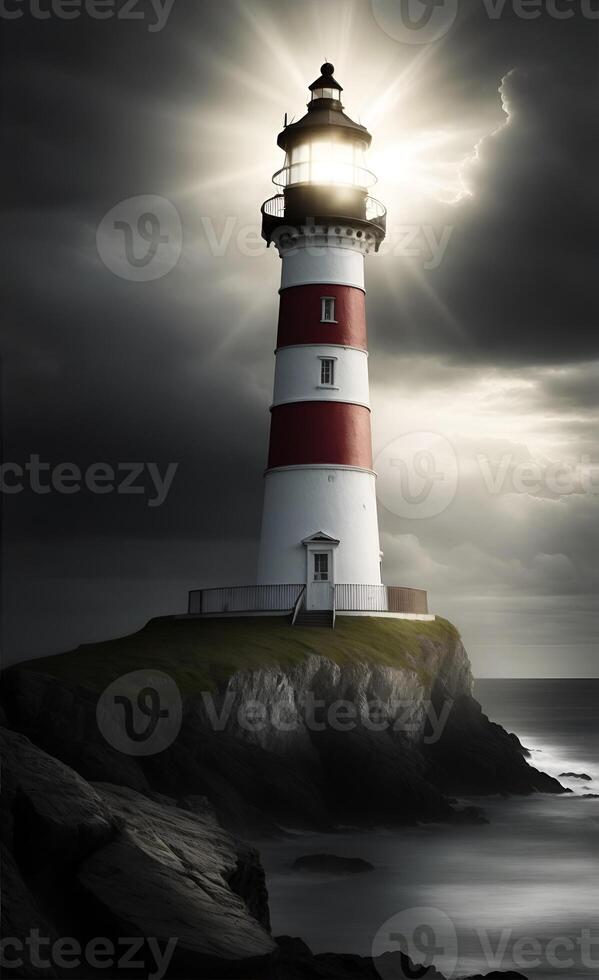 phare la tour avec balise de lumière. ai généré photo