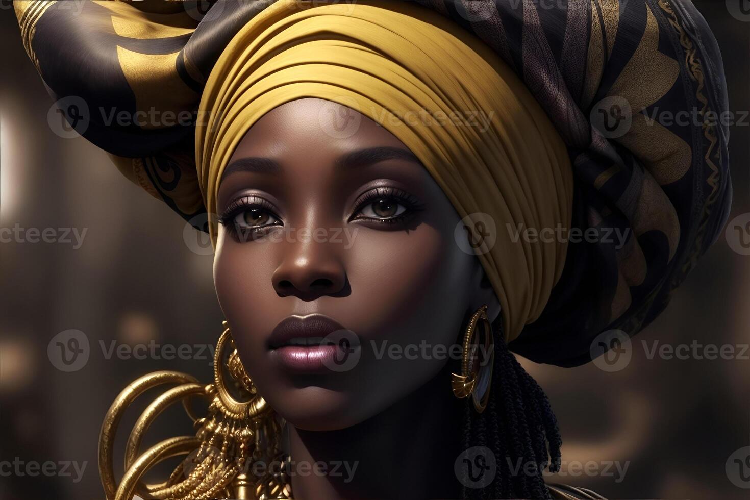 noir femme dans africain turban sur studio Contexte. ai généré photo