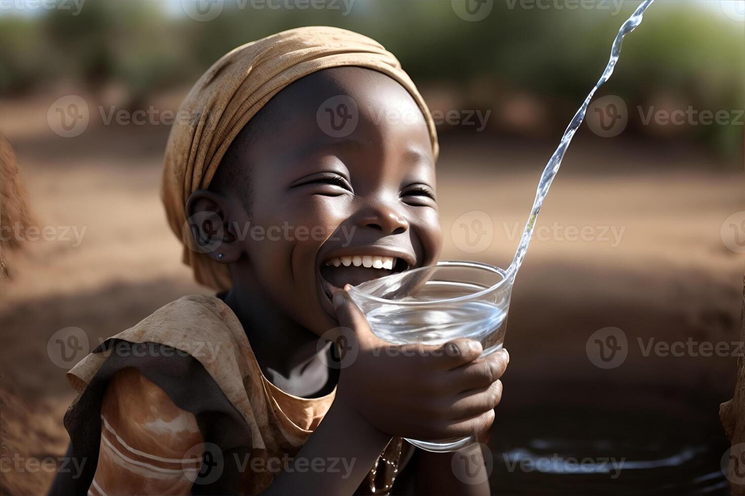 sécheresse manquer de de l'eau problème en riant enfant dans Afrique. ai généré photo