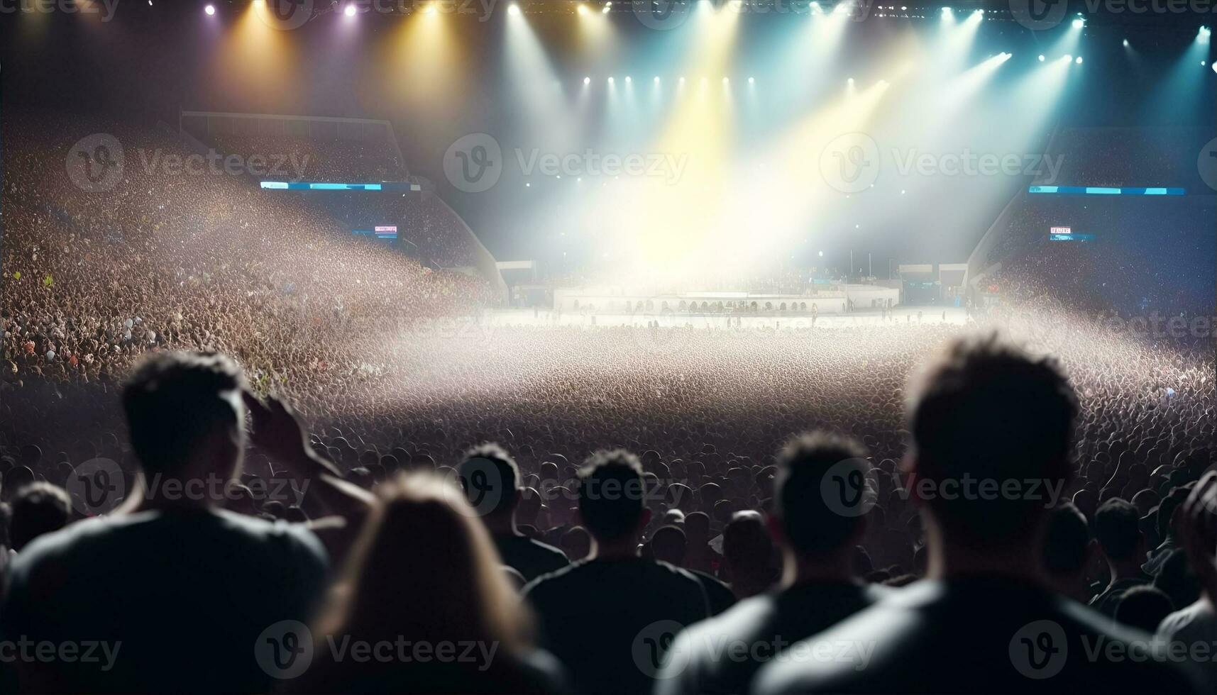 une foule de gens à une stade Roche concert, vivre événement. ai généré photo