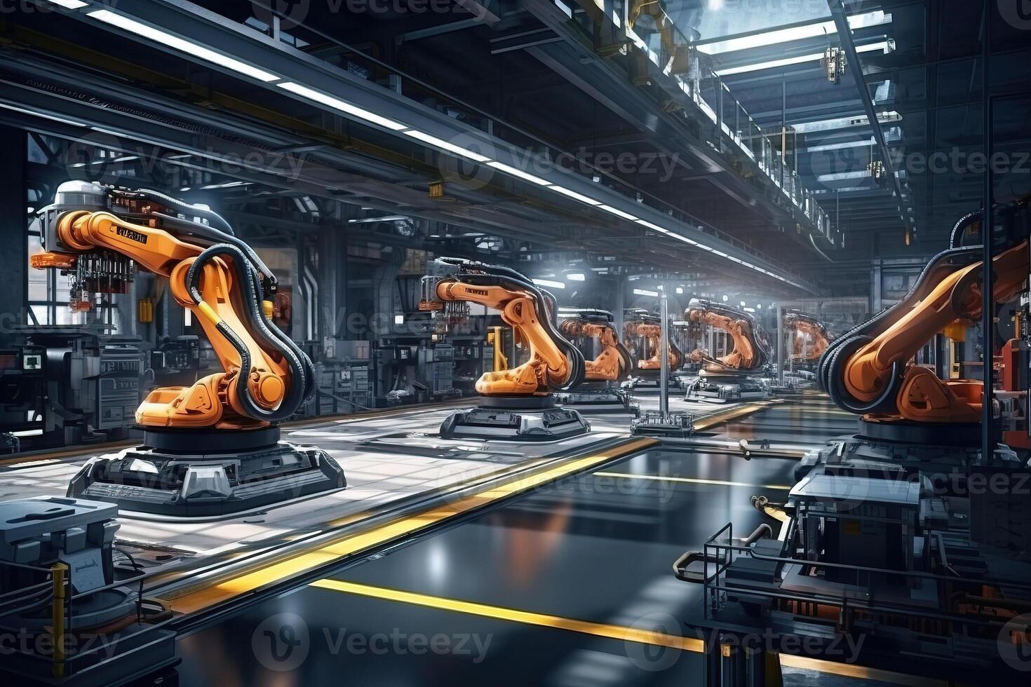 voiture usine 3d concept automatique robot bras assemblée. ai généré photo