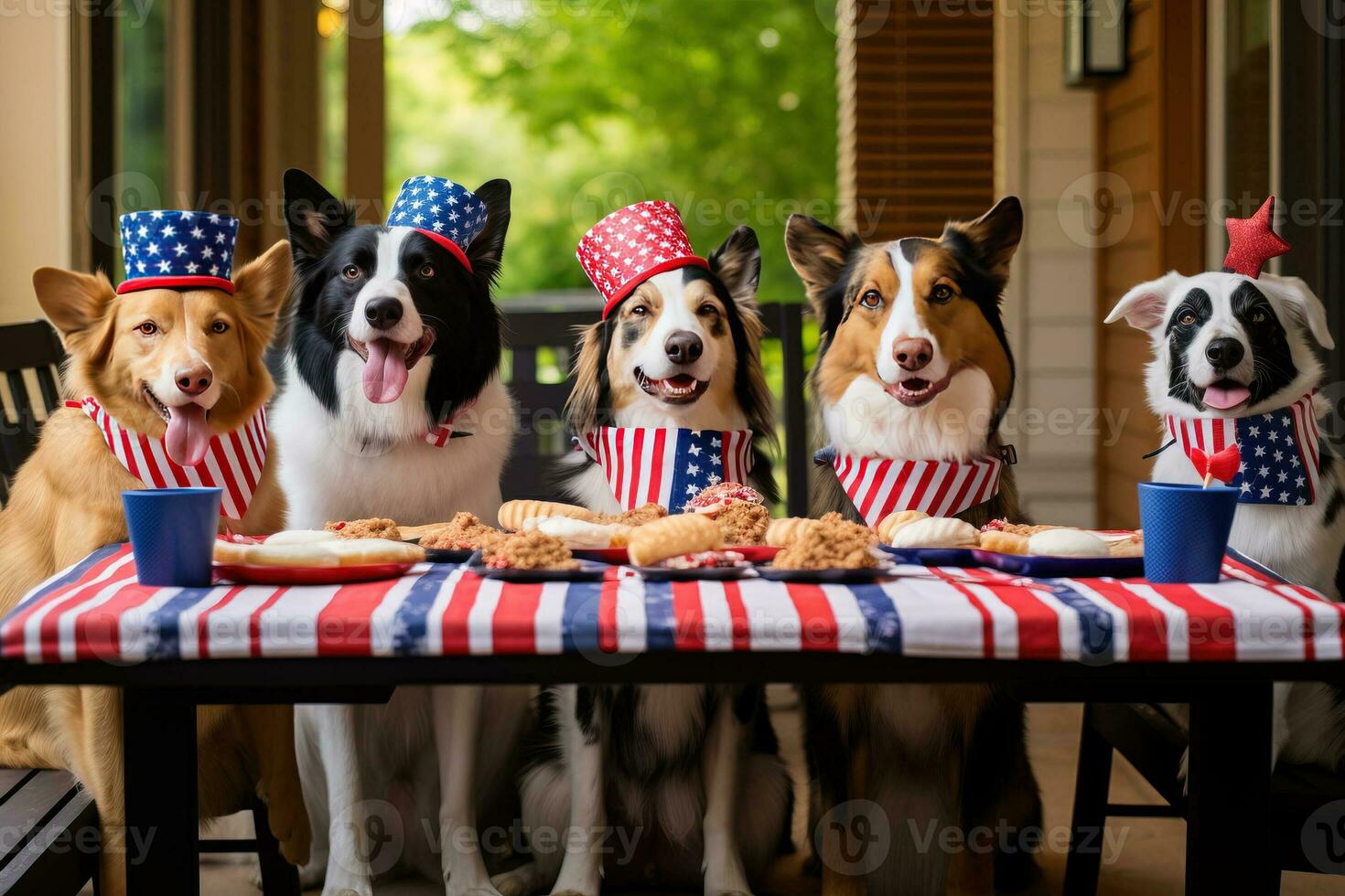 chiens ayant Quatrième de juillet faire la fête. ai généré photo