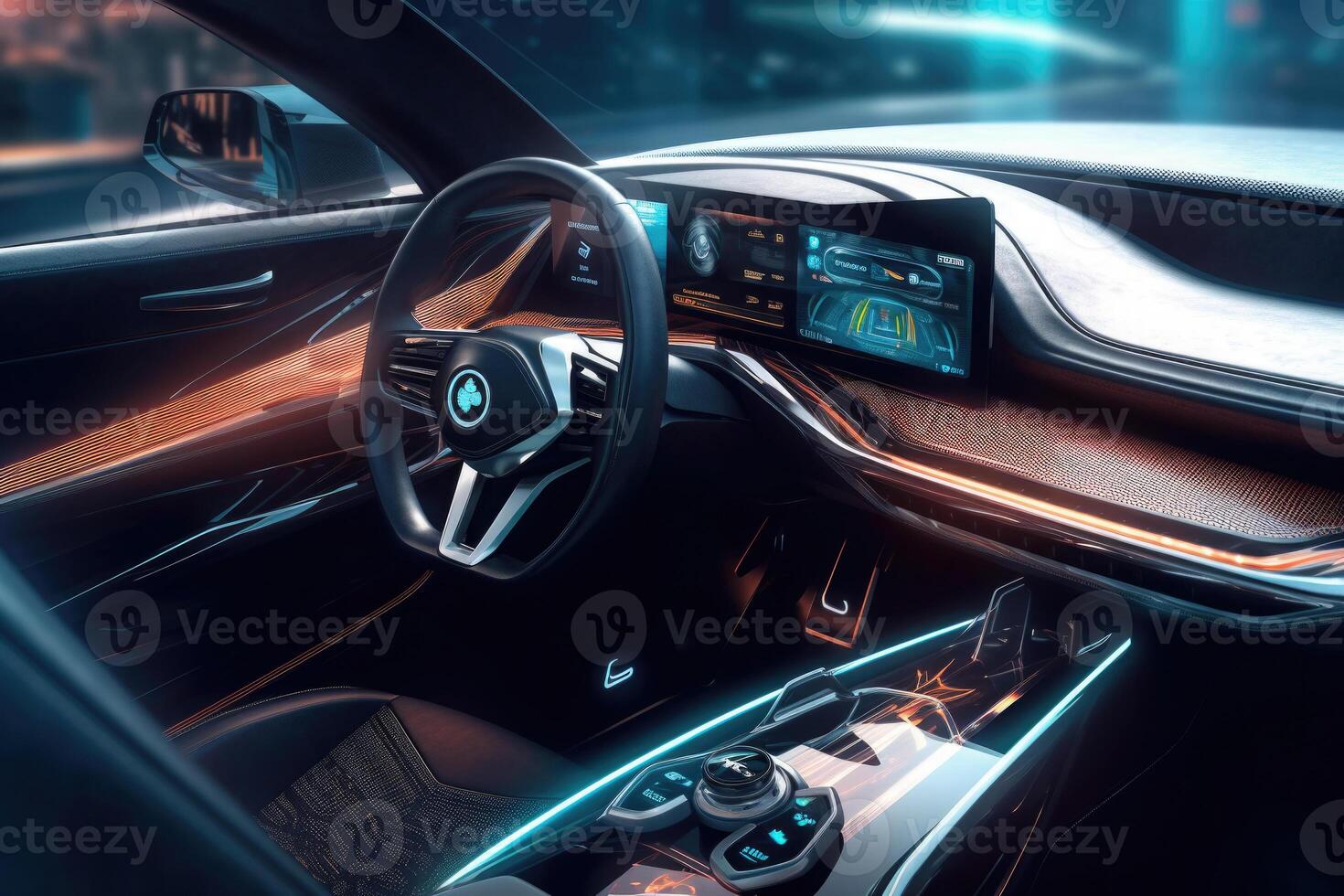 Intérieur Futuriste Du Tableau De Bord De La Voiture Avec