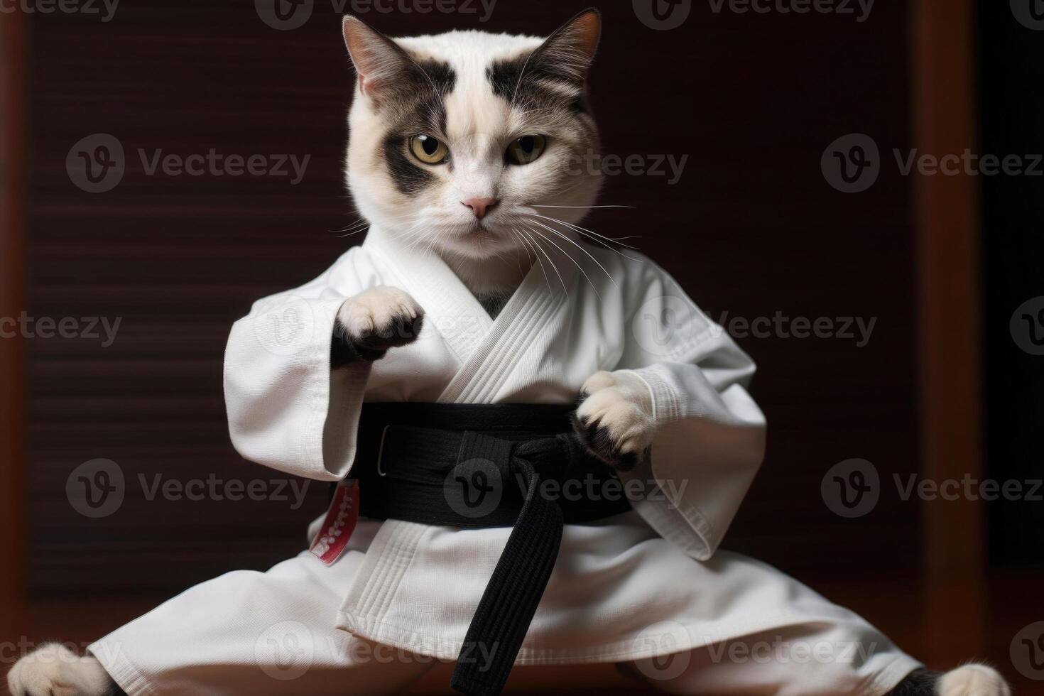 chat portant kimono pour martial arts. génératif ai photo