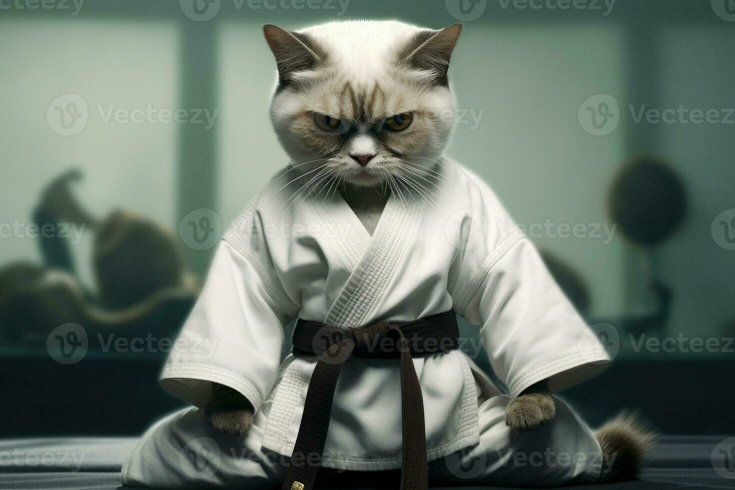 chat portant kimono pour martial arts. génératif ai photo