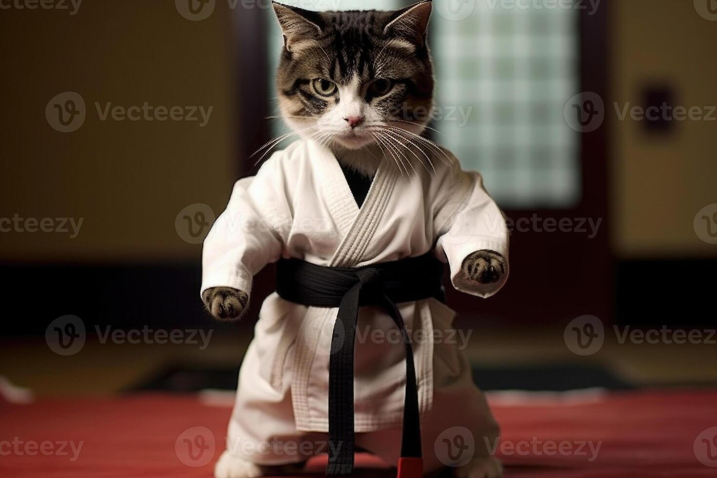 chat portant kimono pour martial arts. génératif ai photo