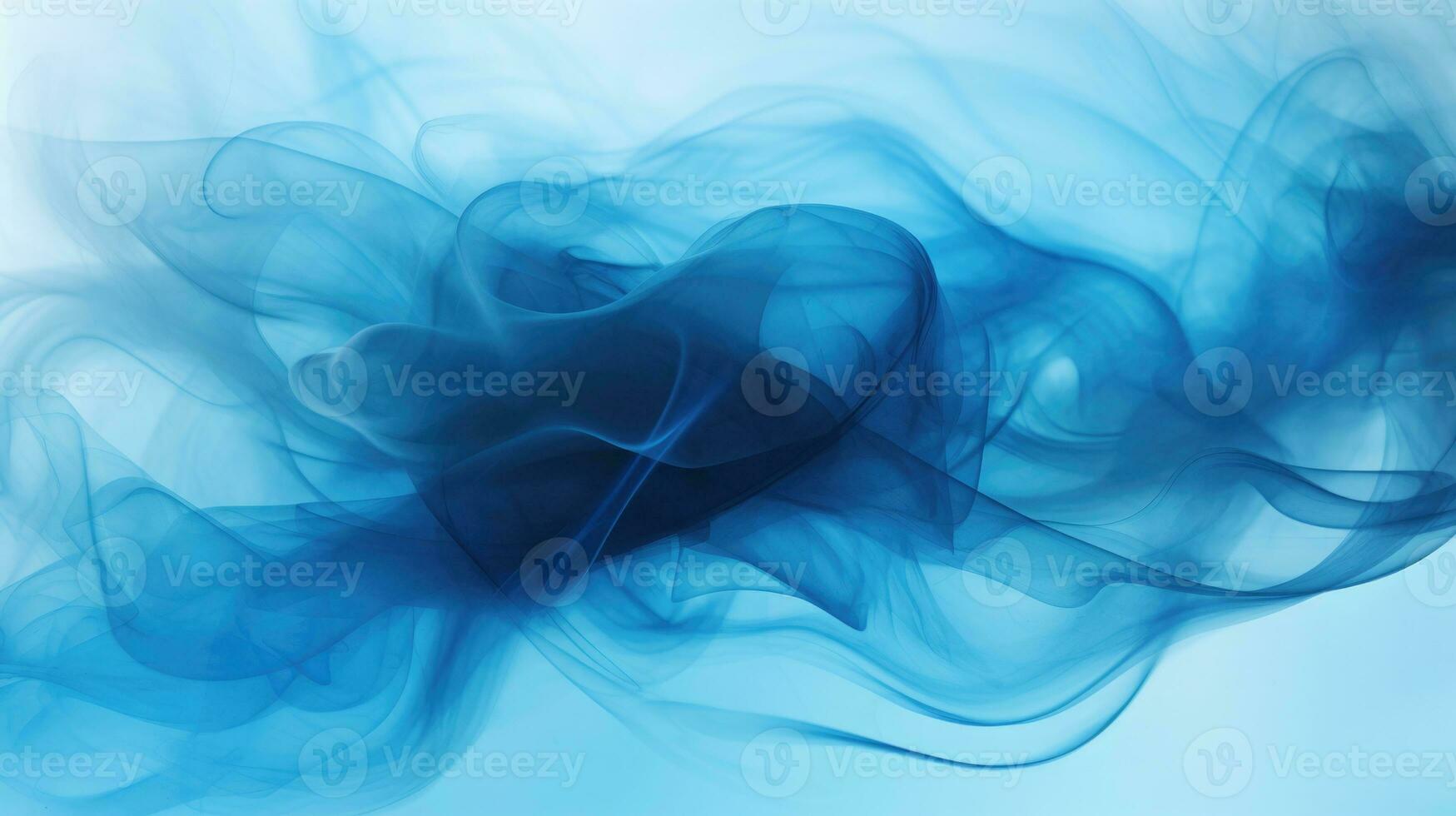fumée tourbillonnant effet. encre laissez tomber dans l'eau sur foncé bleu Contexte. génératif ai photo