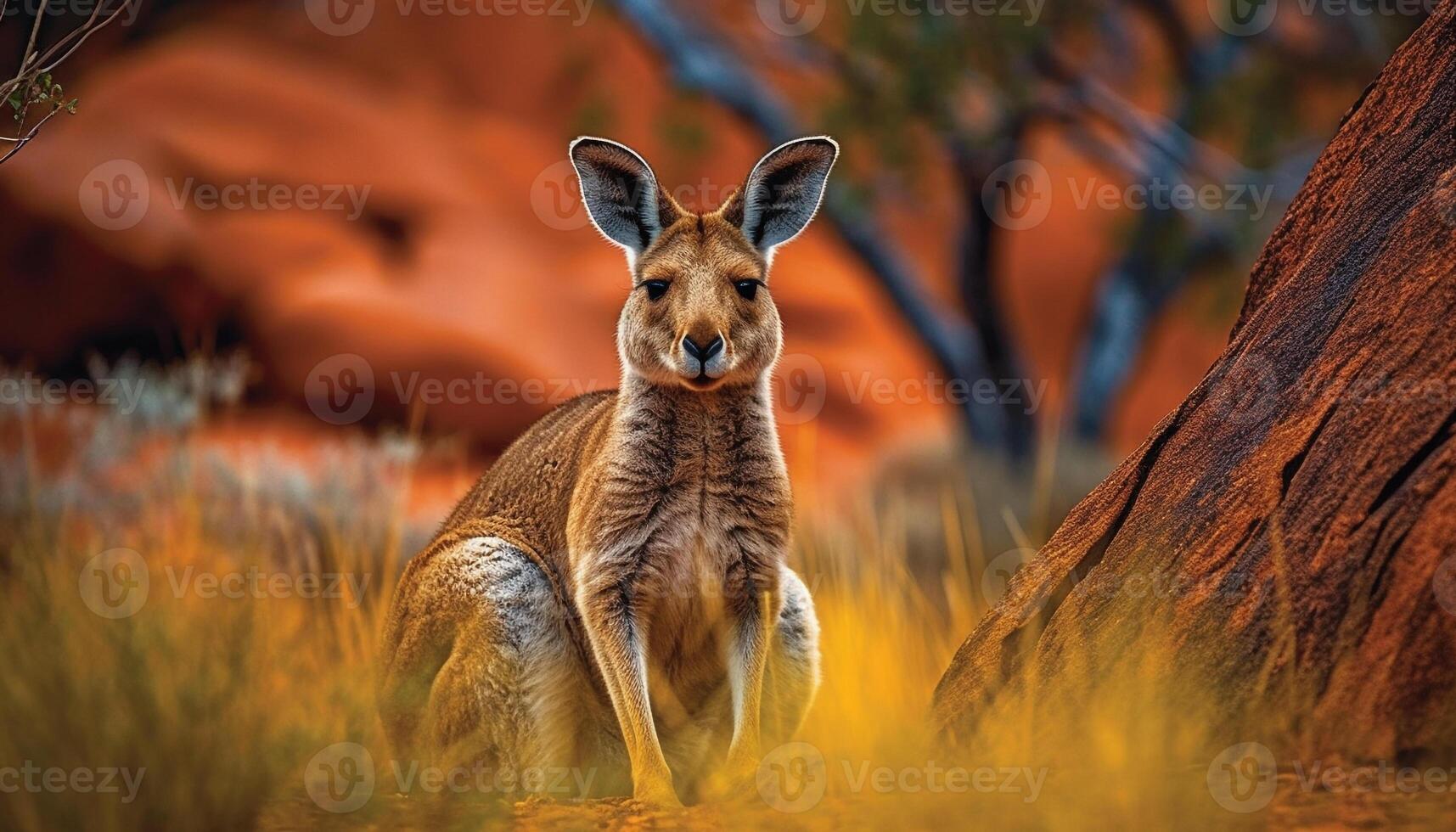 Jeune cerf à la recherche à caméra dans Prairie généré par ai photo