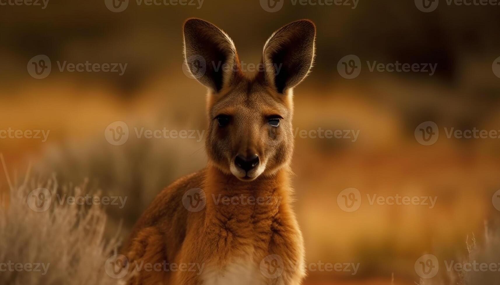 duveteux wallaby oreille dans proche en haut à le coucher du soleil généré par ai photo