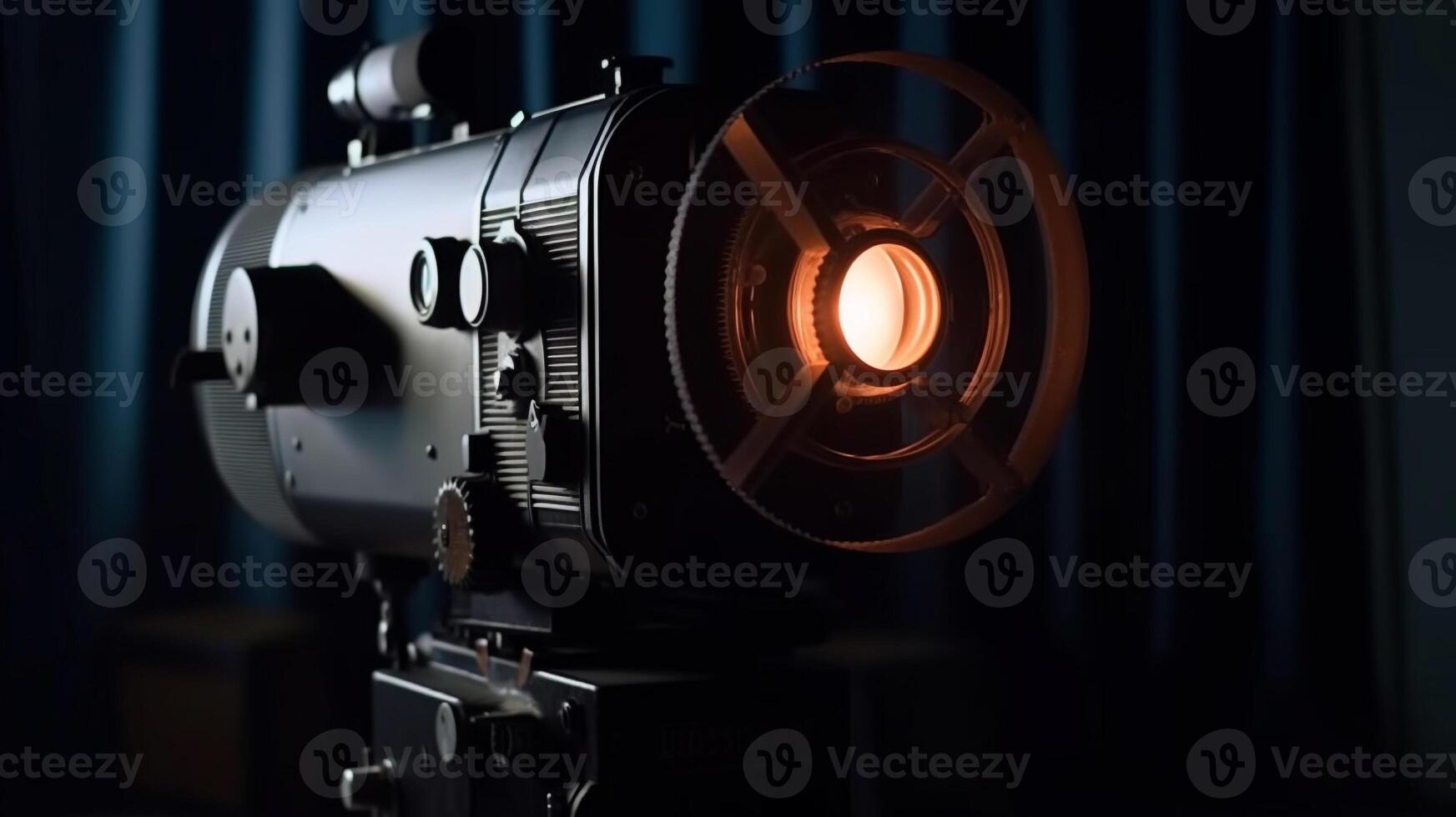moderne film industrie machinerie illumine foncé étape généré par ai photo
