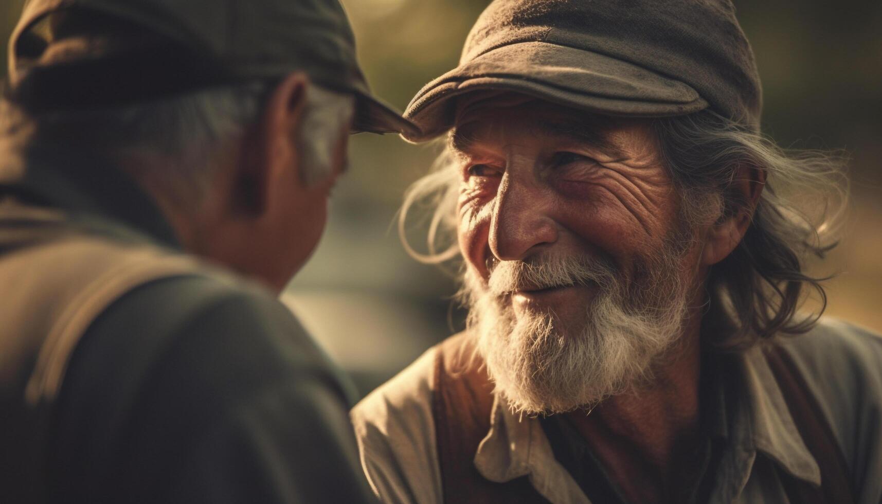 souriant Sénior Hommes liaison dans rural aventure généré par ai photo