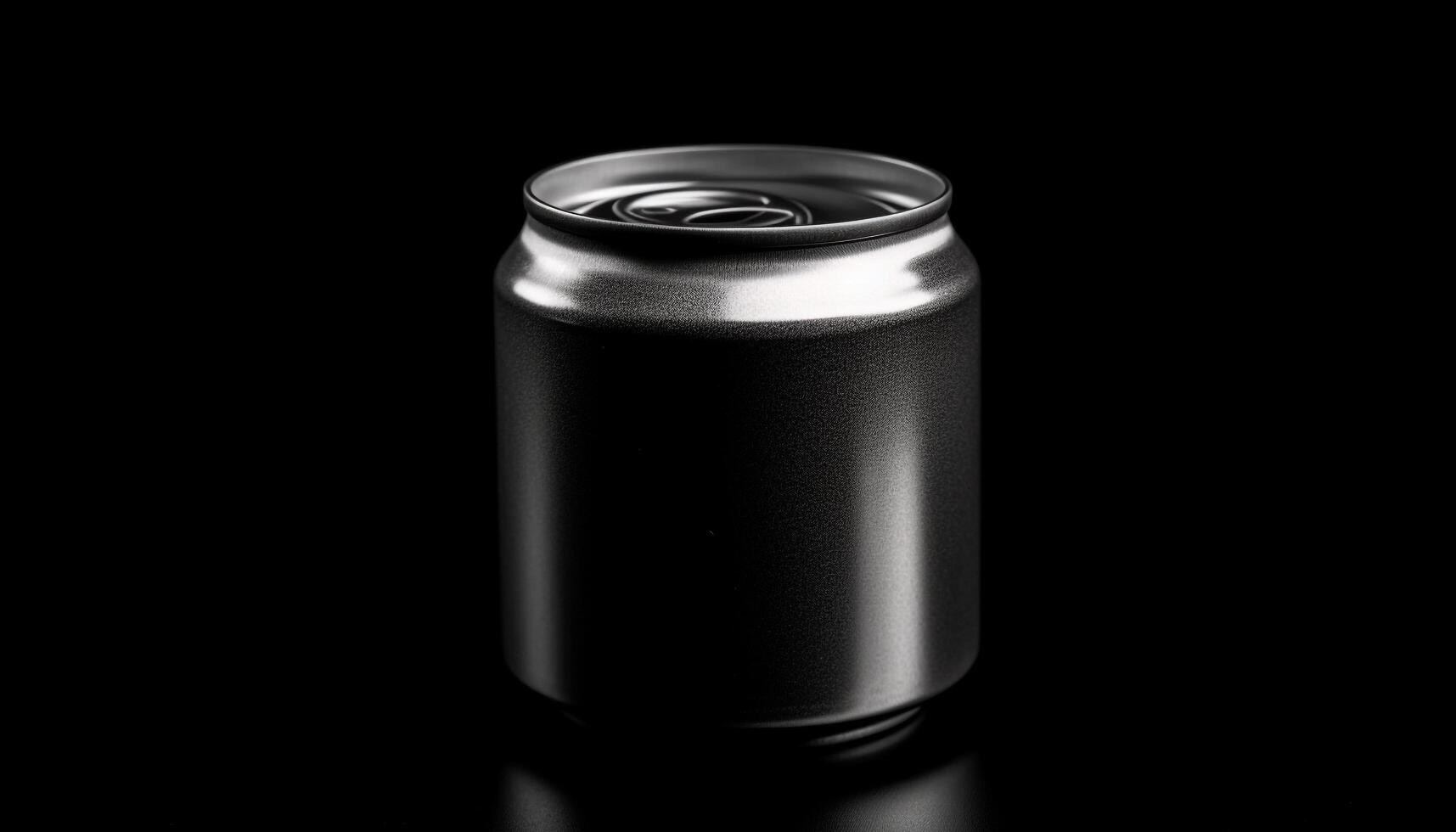 métallique boîte détient rafraîchissant un soda, reflétant brillant noir Contexte généré par ai photo