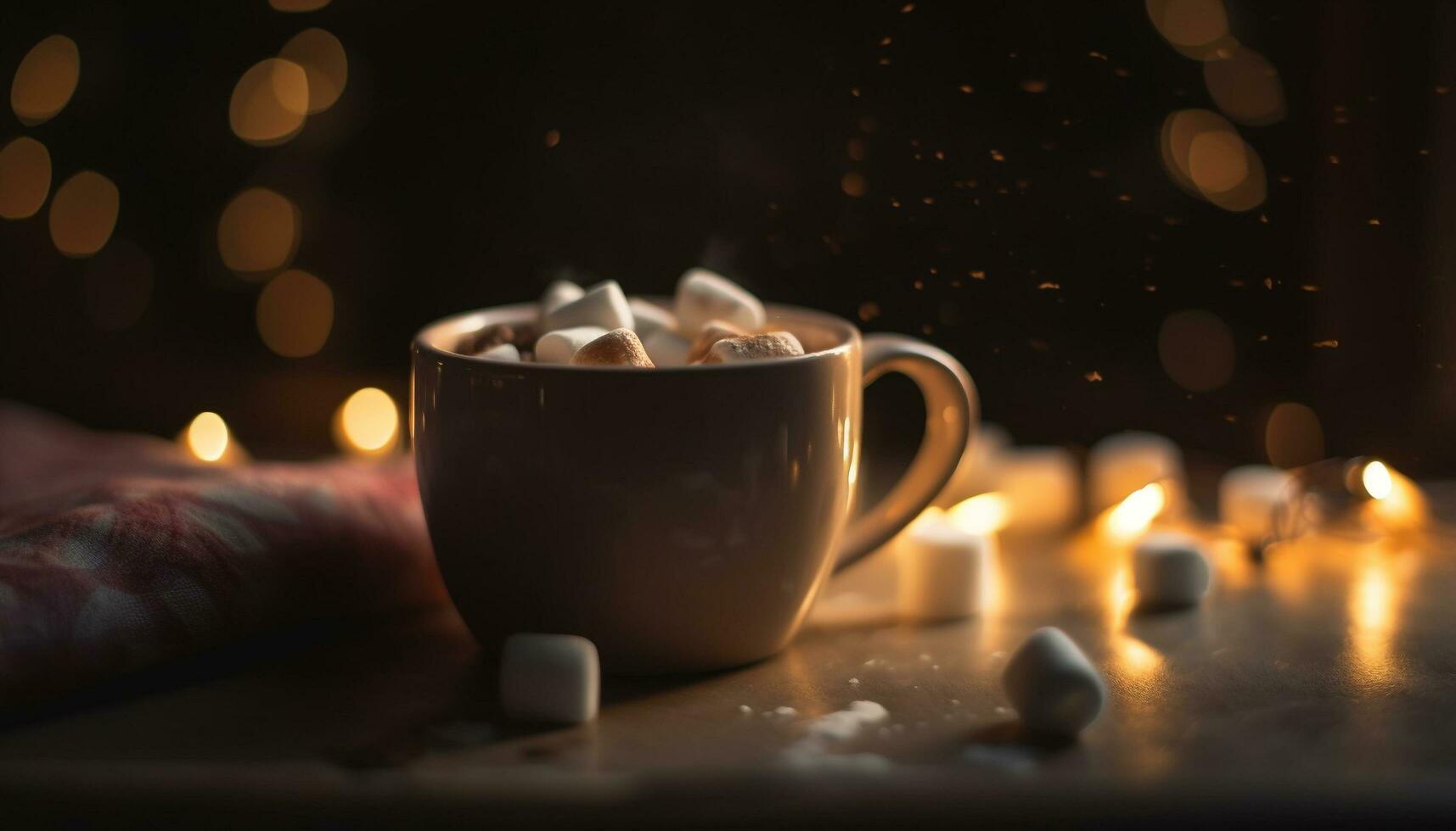 chaud Chocolat réchauffe en haut hiver nuit à l'intérieur généré par ai photo