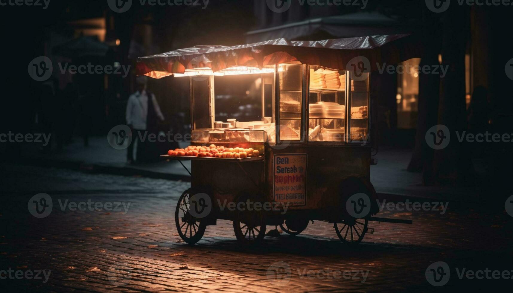 la nuit rue nourriture vendeur grillades célèbre Viande généré par ai photo