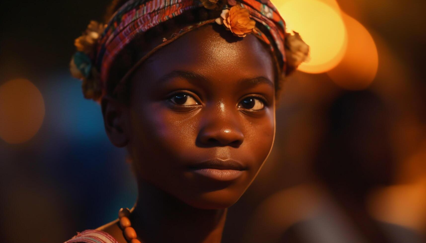 Jeune africain femme souriant avec confiance en plein air généré par ai photo