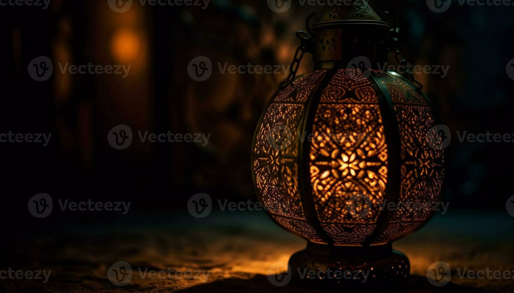 illuminé lanternes orner le nuit de Ramadan généré par ai photo