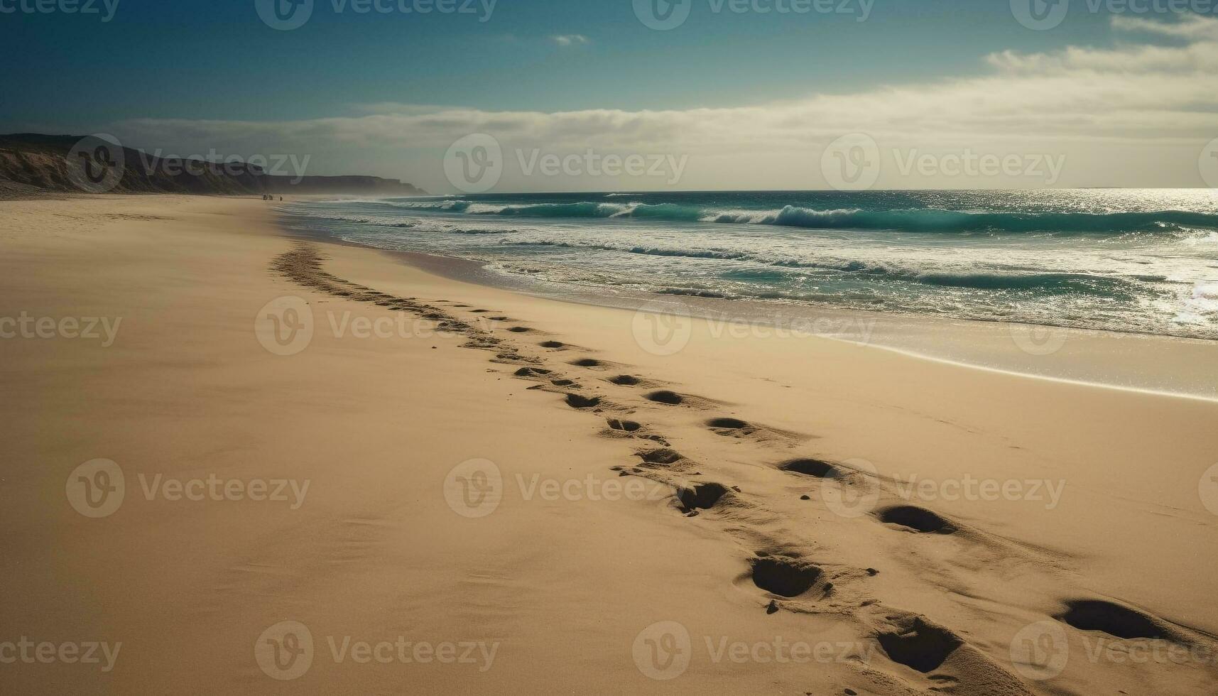 en marchant sur le sable dunes, le surf à le coucher du soleil généré par ai photo