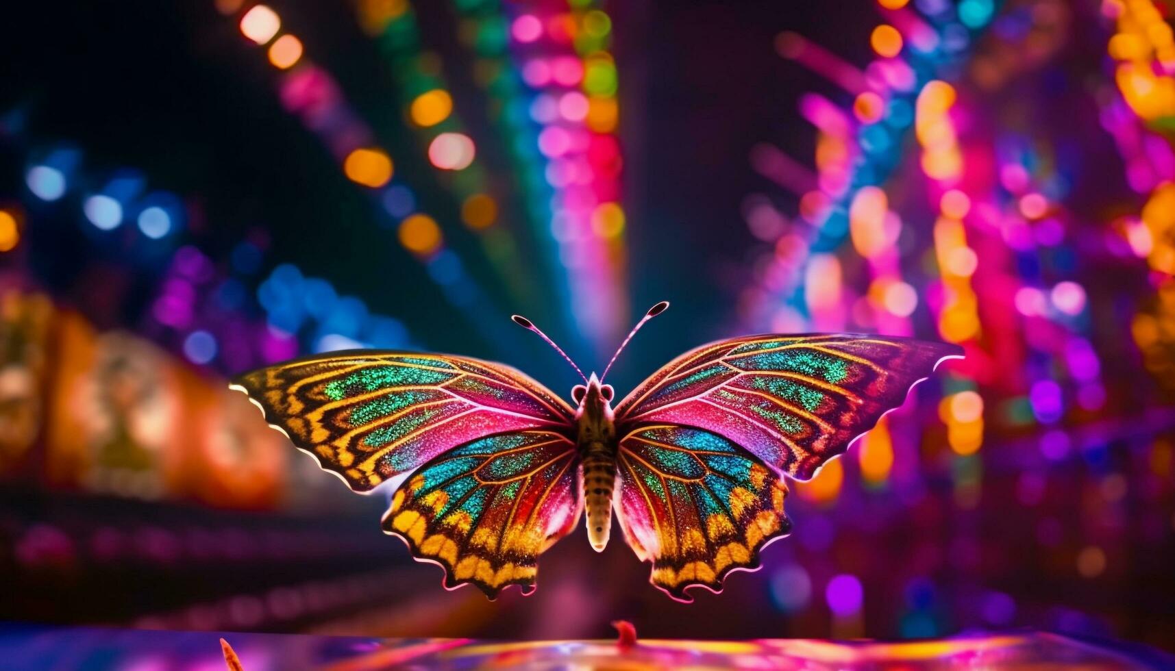 vibrant papillon ailes éclairer la nature beauté dans Pointé motifs généré par ai photo