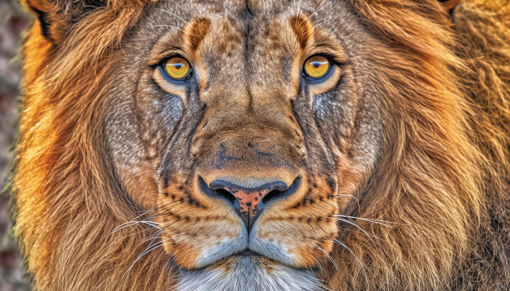 majestueux Lion proche en haut portrait, se concentrer sur le sien puissant crinière généré par ai photo