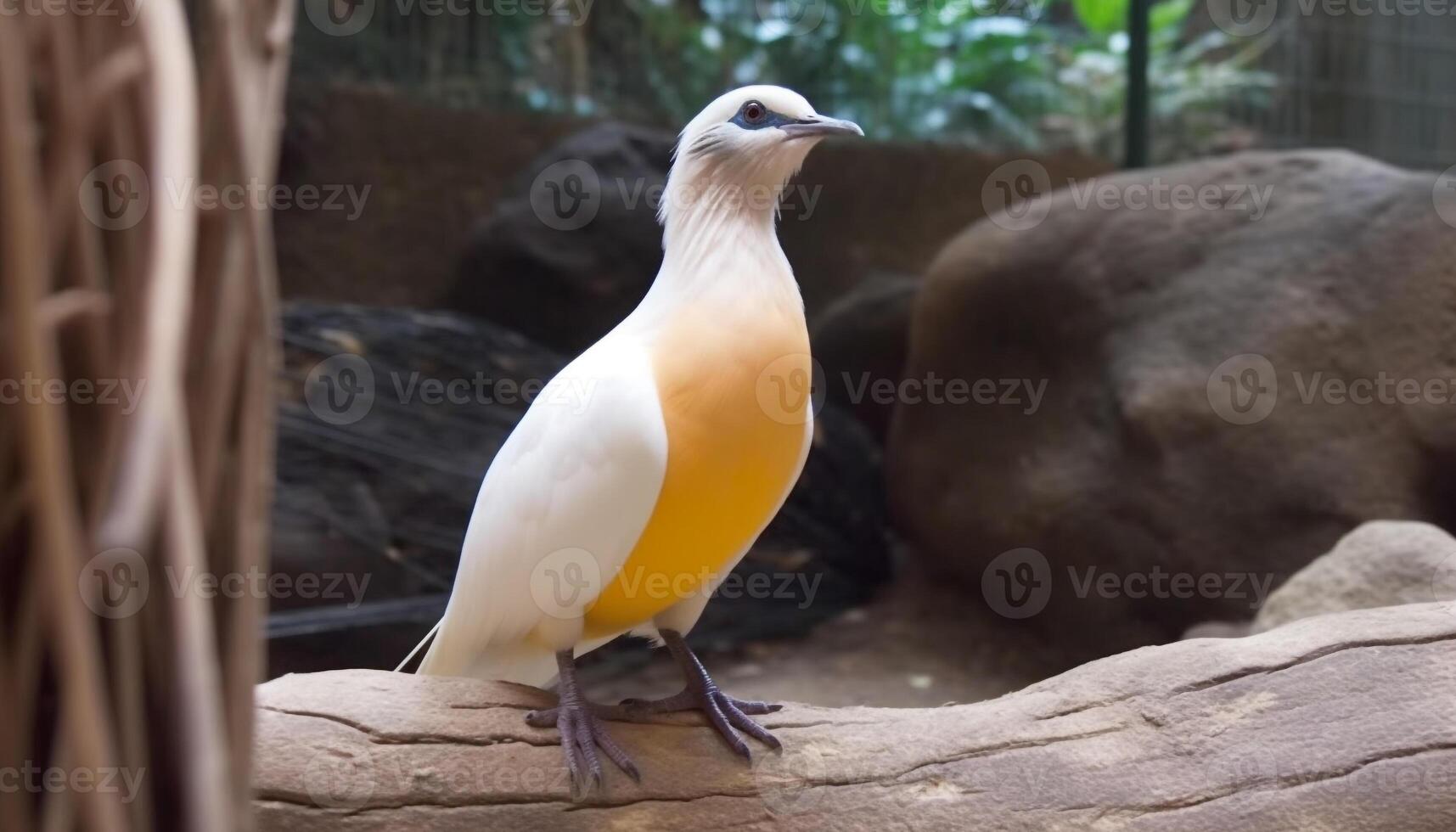 un mouette se percher sur une bifurquer, à la recherche mignonne et Jaune généré par ai photo