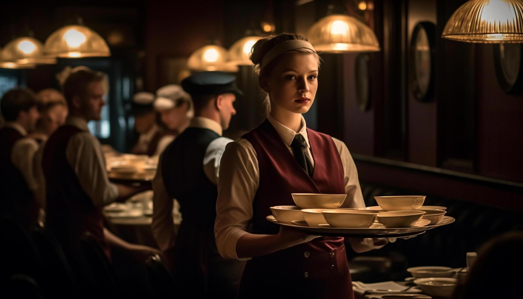 Jeune adulte barista portion les boissons dans café boutique, souriant en toute confiance généré par ai photo