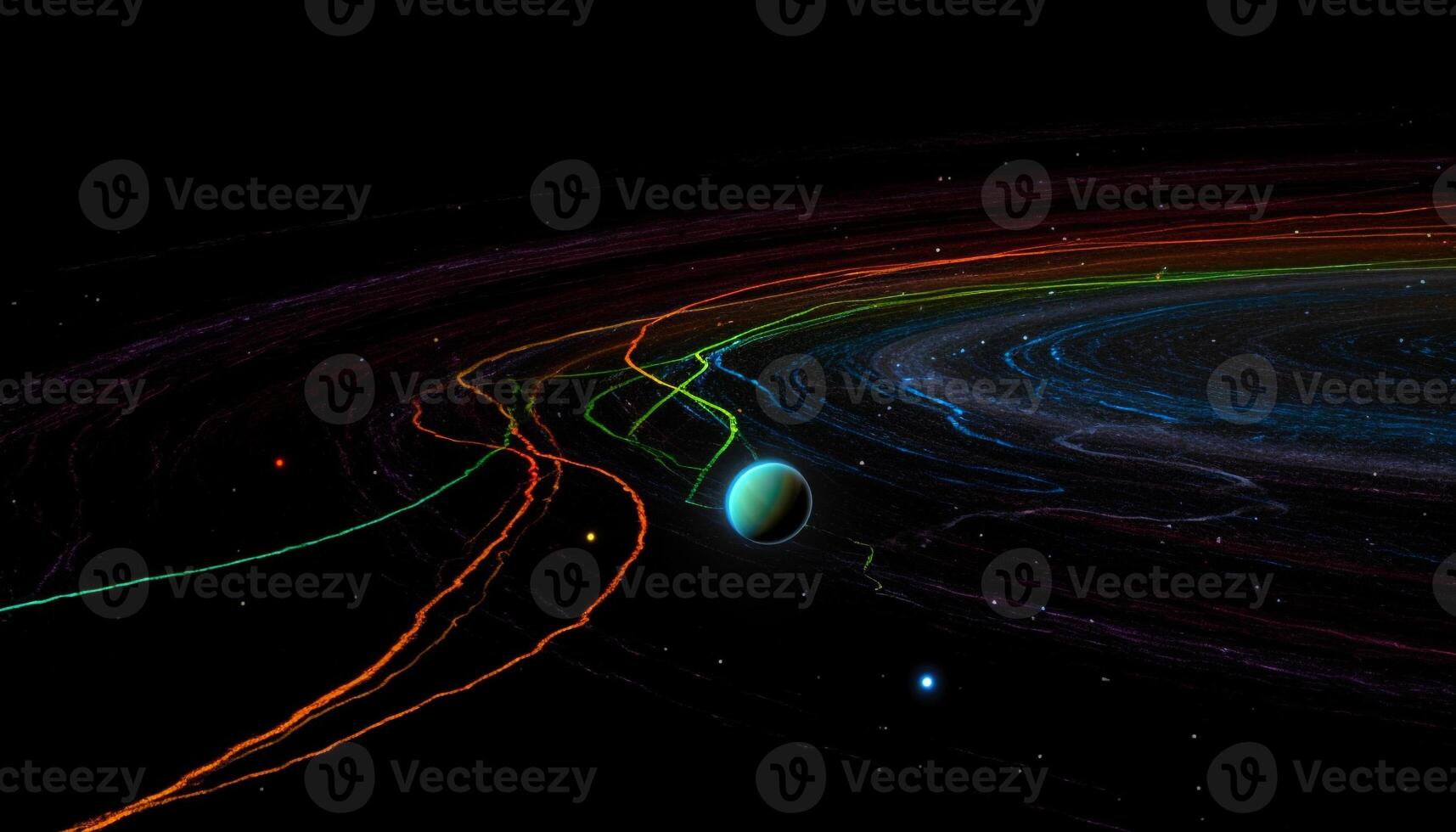 nuit ciel illuminé par multi coloré étoile champ, en orbite Satellite généré par ai photo
