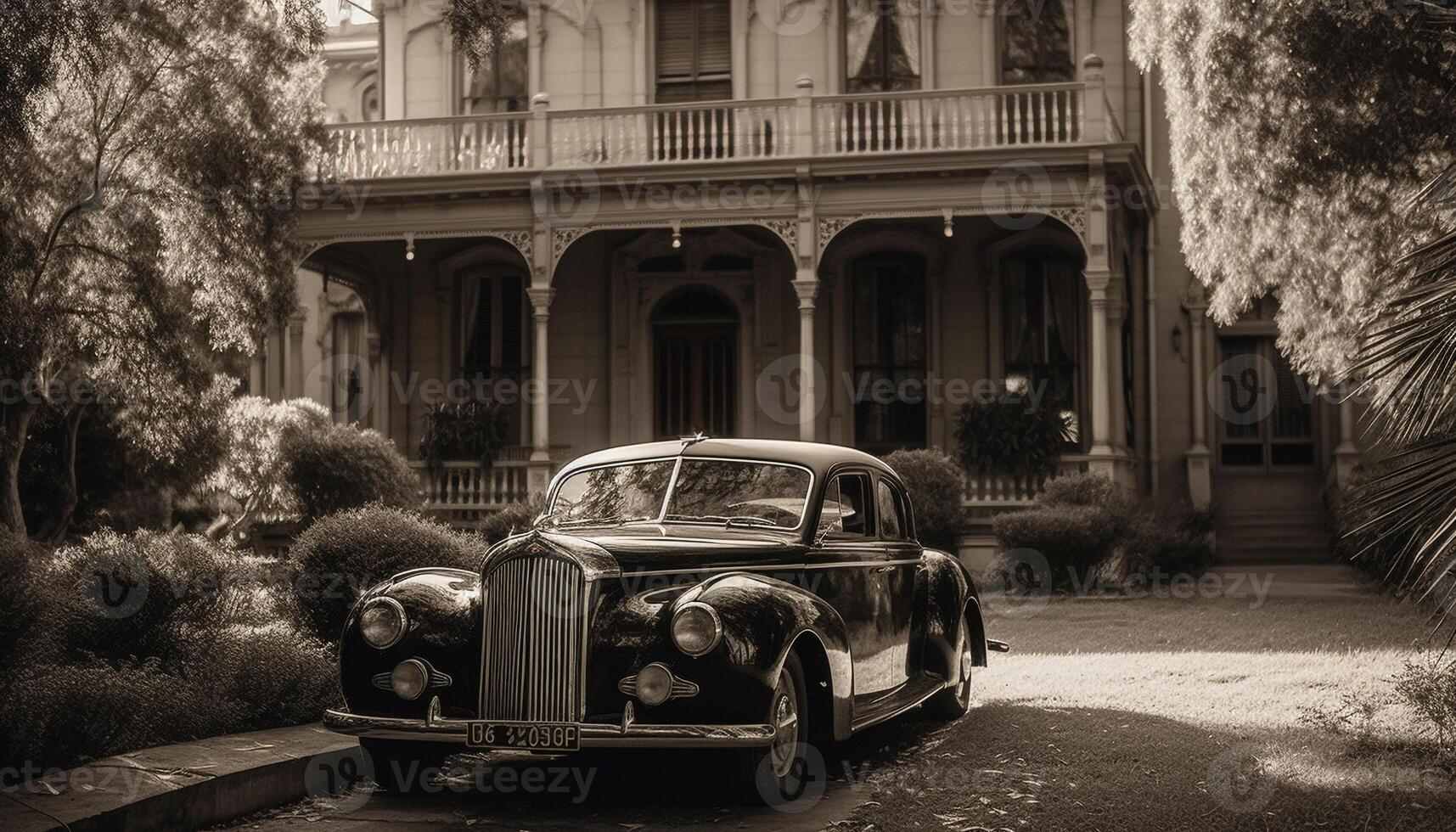 un vieux façonné ancien voiture avec chrome phare, une luxe transport généré par ai photo