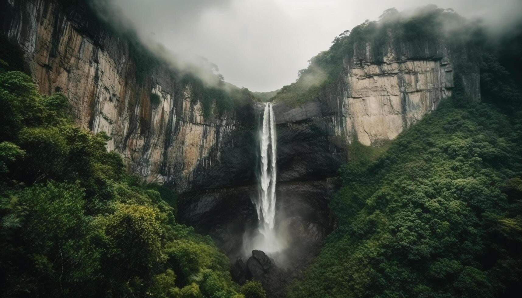 le majestueux Montagne de pointe gouttes dans le écoulement l'eau au dessous de généré par ai photo