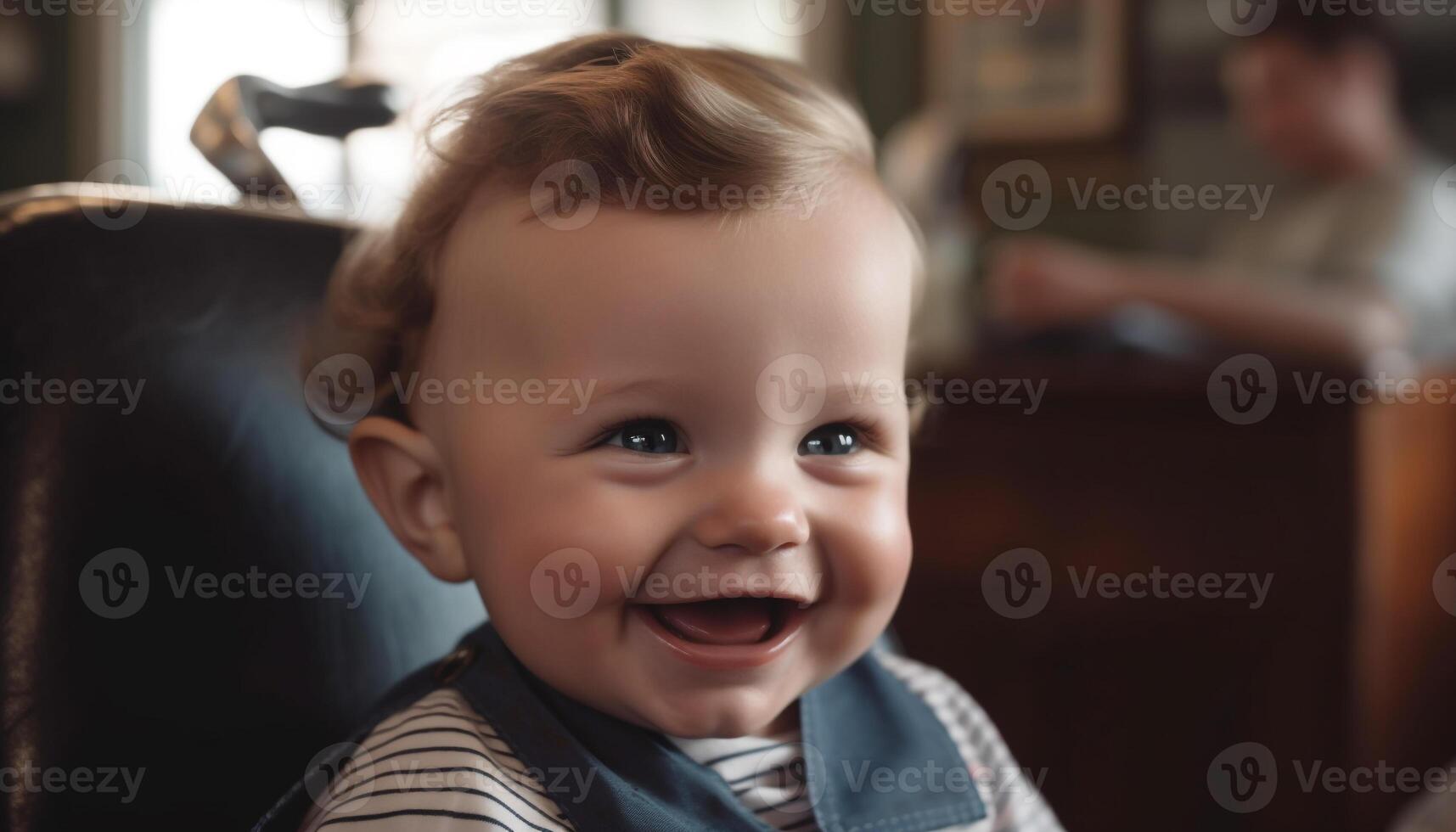 mignonne bébé garçon souriant, profiter espiègle enfance avec bonheur généré par ai photo