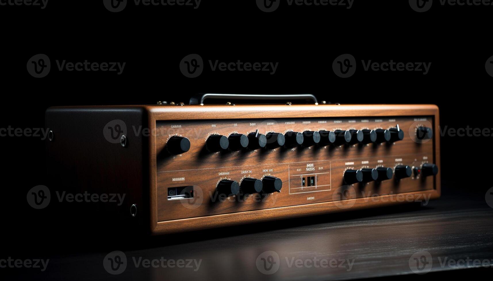 un vieux façonné radio avec une en bois bouton en jouant analogique la musique généré par ai photo