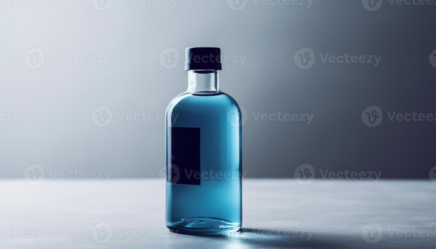 Frais bleu liquide dans verre bouteille, parfait pour rafraîchissant boisson généré par ai photo