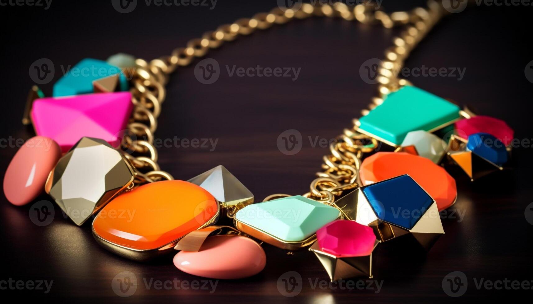 une brillant, multi coloré gemme Collier une luxueux cadeau généré par ai photo