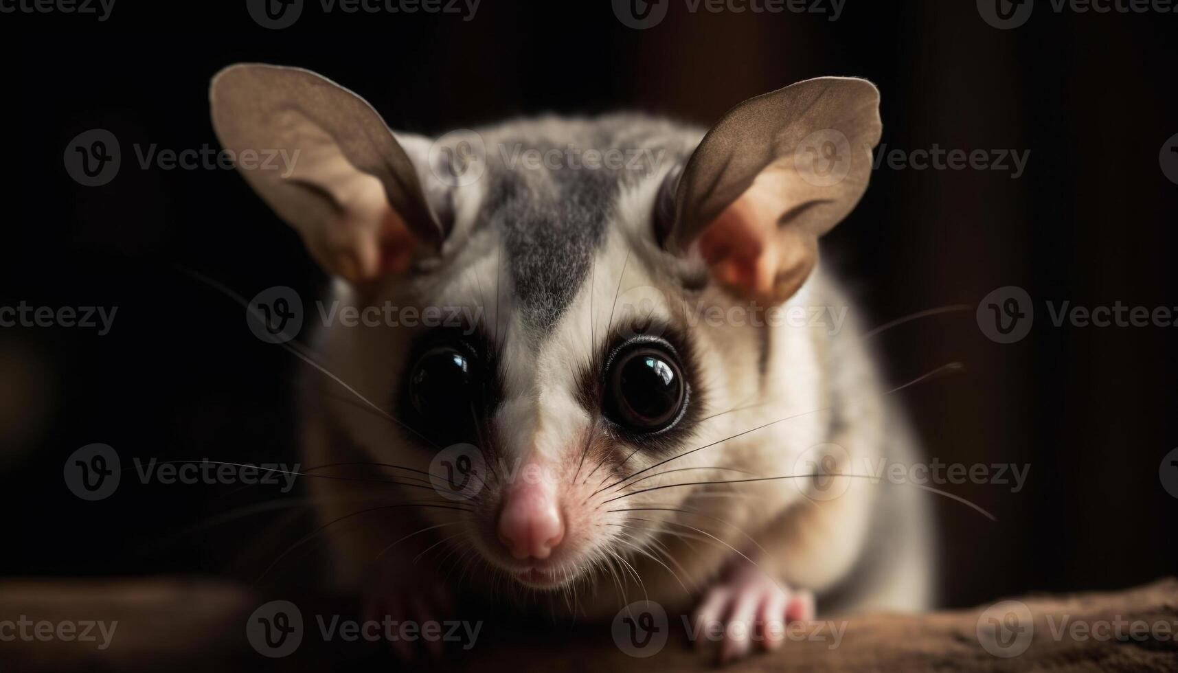 curieuse chinchilla avec rayé fourrure regards en haut avec vigilance généré par ai photo