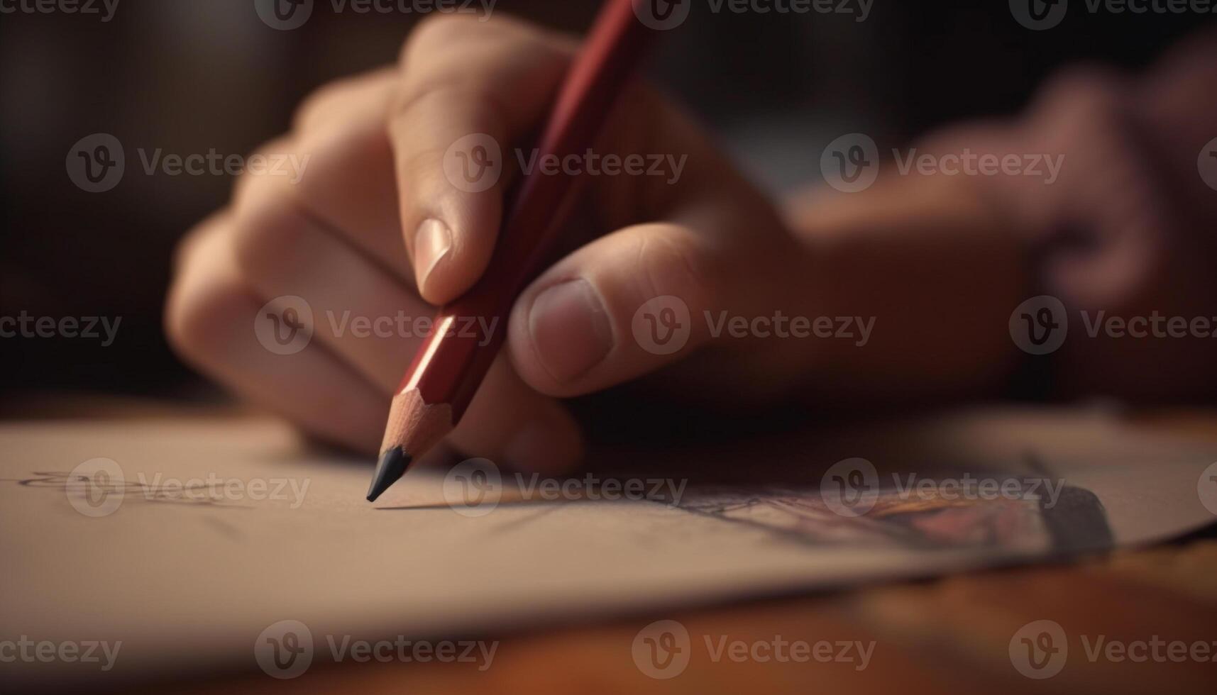 enfance loisir tourné Occupation artiste travail à l'intérieur sur crayon dessin généré par ai photo