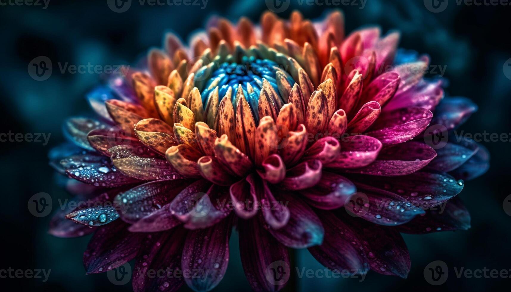 vibrant pétales de une multi coloré Marguerite dans une humide jardin généré par ai photo