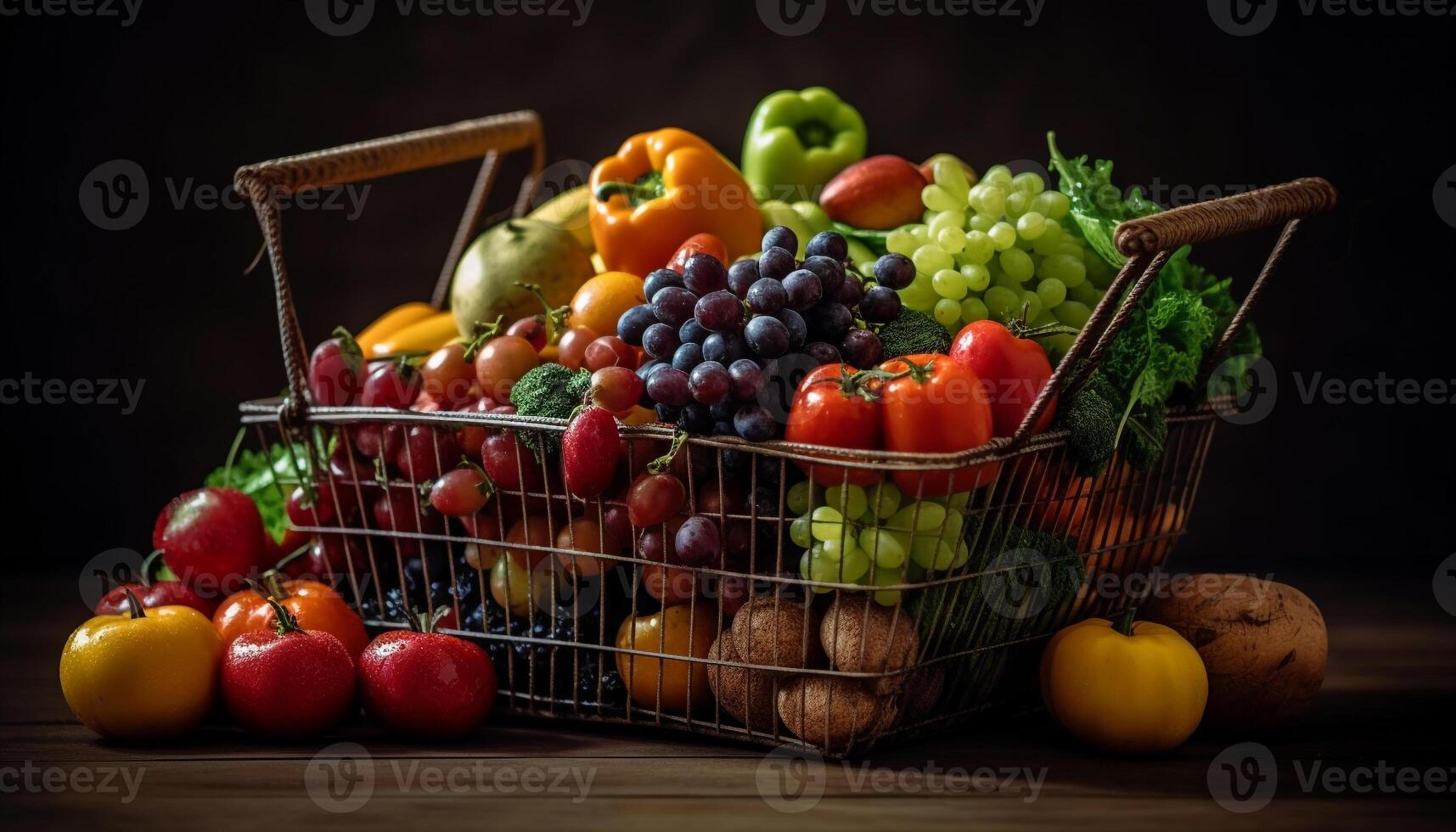 en bonne santé en mangeant avec biologique légumes, des fruits et multi coloré Ingrédients généré par ai photo