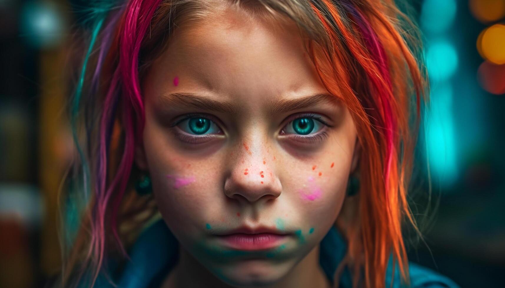 mignonne roux fille souriant en plein air, profiter enfance innocence et bonheur généré par ai photo