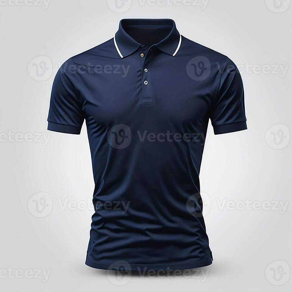 Pour des hommes marine bleu collier cou solide polo T-shirt maquette, ai génératif photo