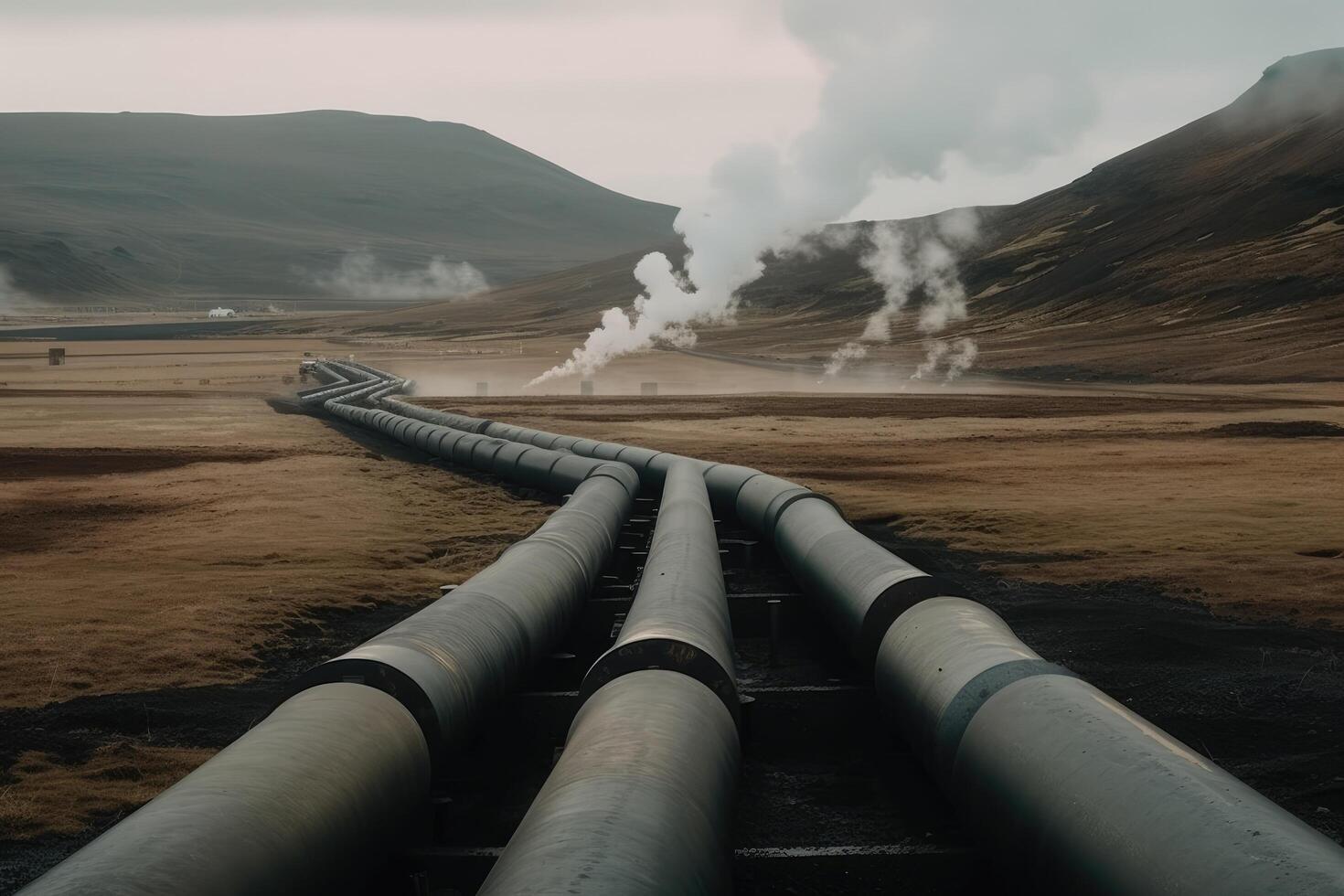 géothermie Puissance plante dans Islande. magnifique la nature de Islande. tonique. le géothermie énergie industrie pipeline, ai généré photo