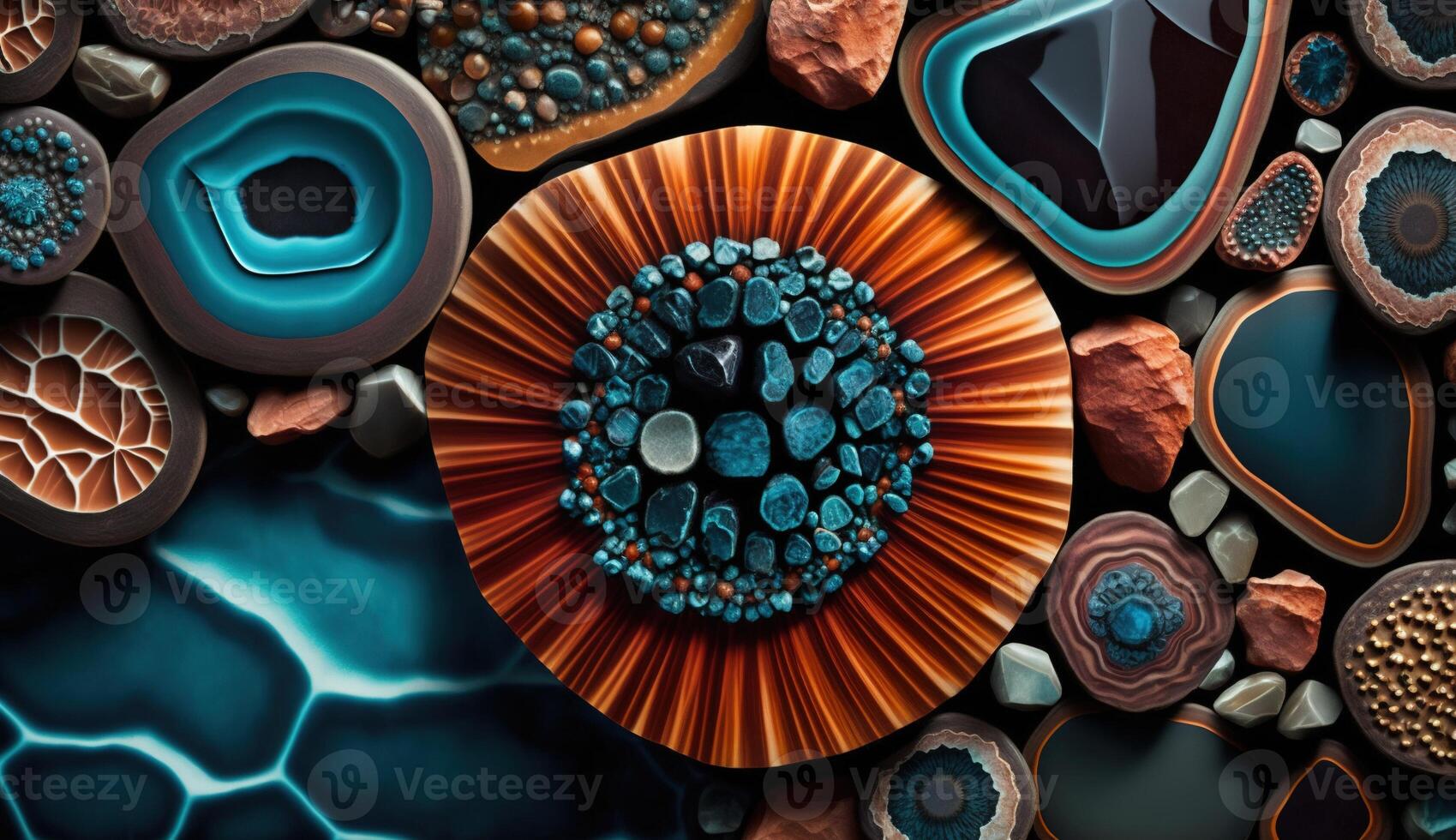 génératif ai, Naturel volcanique agate des pierres fermer turquoise, marron et Orange texture. fond d'écran arrière-plan, quartz marbre, décoratif Roche modèle photo