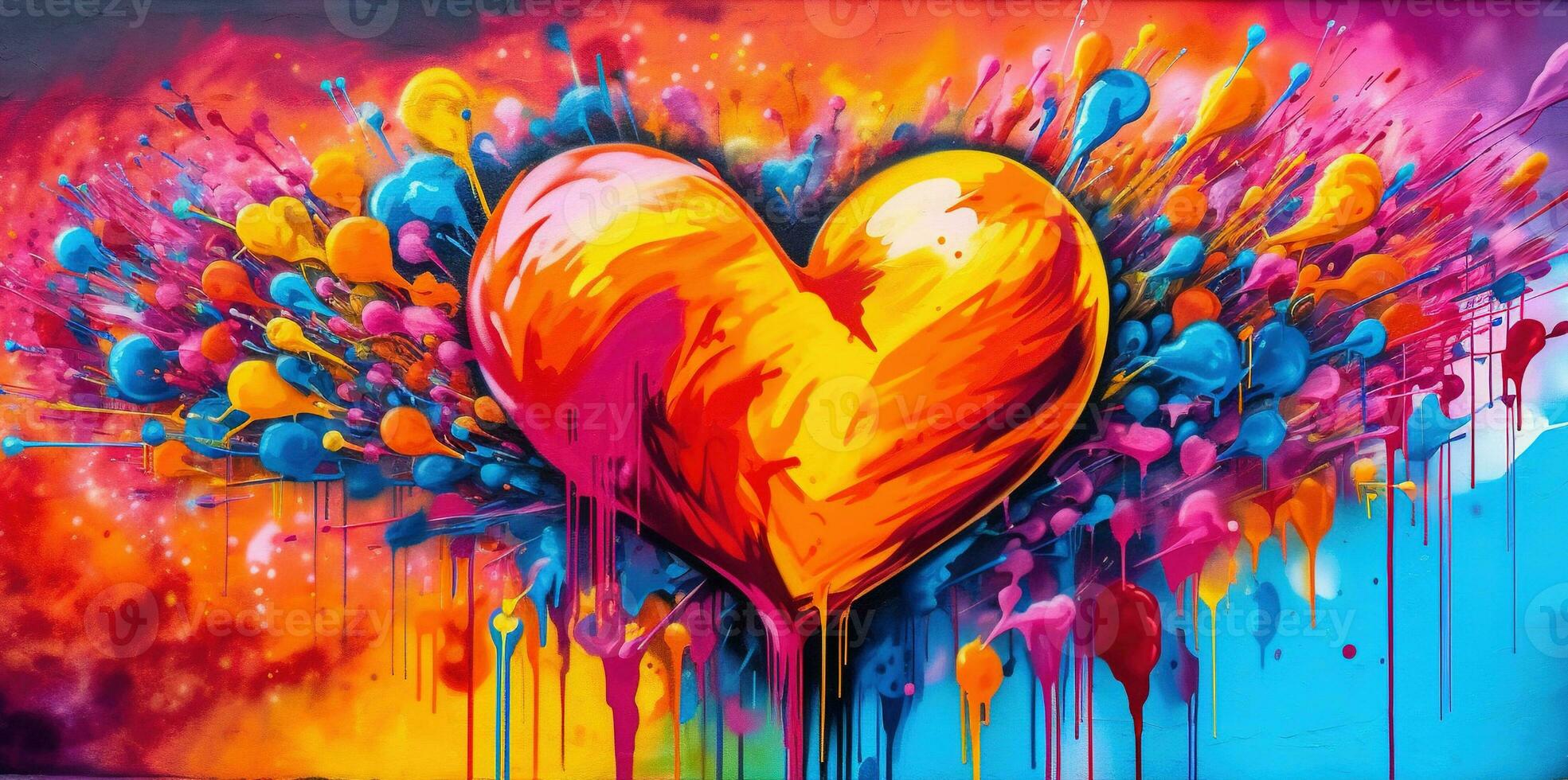 génératif ai, coloré cœur comme graffiti l'amour symbole sur le mur, rue art. fondu peindre. photo